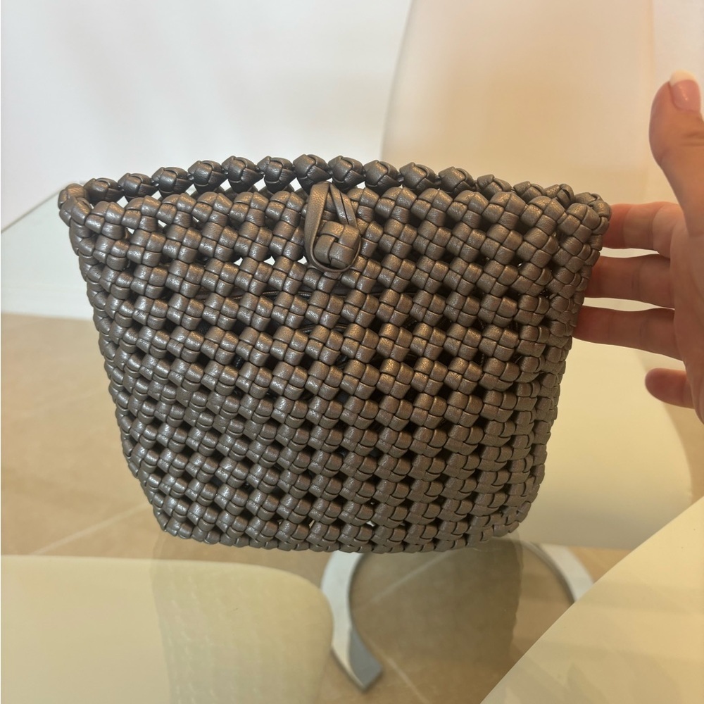 Woven Metallic Pewter Vegan Crossbody